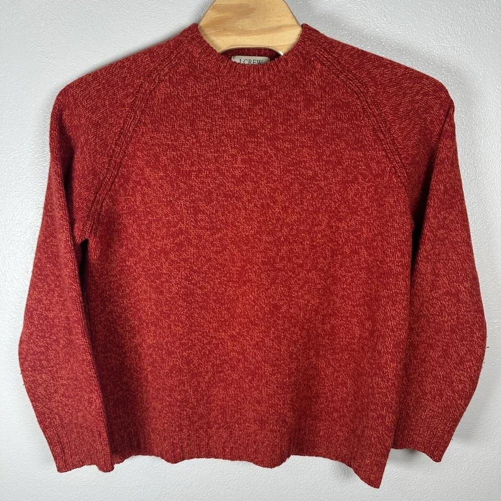 VTG J Crew Sweater Mens Size Large Red Orange 100%‎ Wool Crewneck Pullover Knit